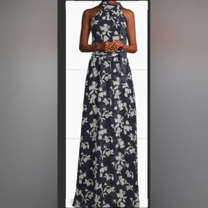 Sachi & Babi formal maxi dress. Dark blue with white floral print, size 16w